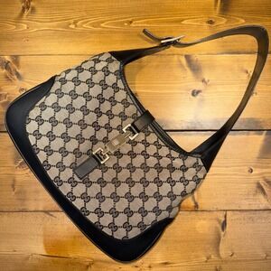 Vintage 1990's Gucci Tom Ford Jackie O GG Monogram Canvas Leather Shoulder Bag
